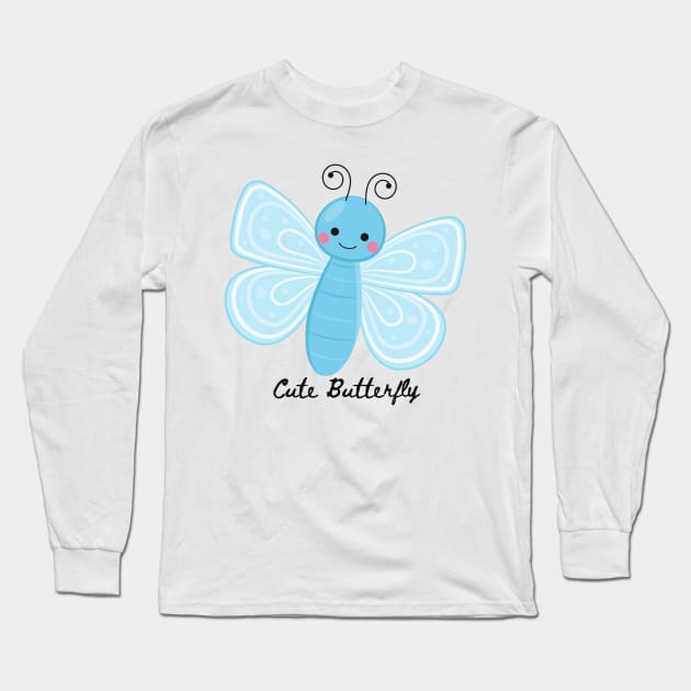 Cute Blue Butterfly Long Sleeve T-Shirt by Animal Specials